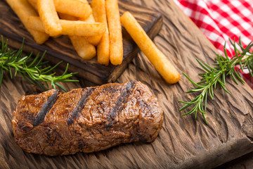Round beef roast - Fried yucca. Top view