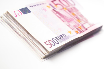 Bundle of euro notes on white background. . Close up. 
