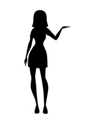 Black silhouette. Women standing in casual clothes. Cartoon character design. Flat vector illustration isolated on white background