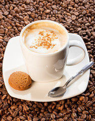 Hot coffee cappuccino in ceramic cup