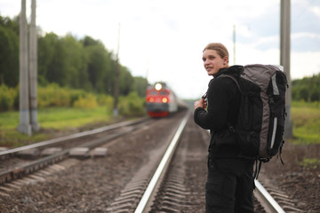 Traveling with a backpack on foot