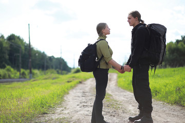 Traveling with a backpack on foot