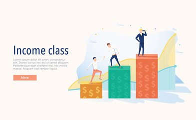 Income class vector illustration. Flat three levels tiny persons wealth concept. Economical system symbolic chart.