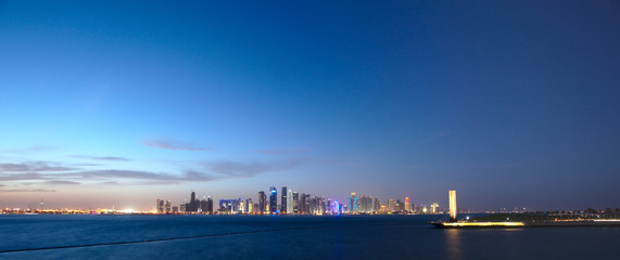 Evening Skyline of Doha, Qatar. 