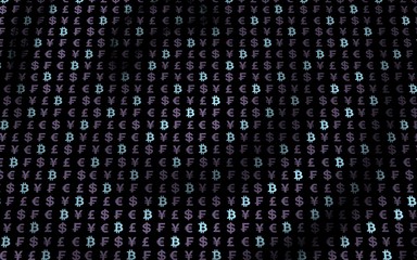 Bitcoin and currency on a dark background. Digital crypto symbol. Currency bubble, wave effect, market fluctuations. Business concept. 3D illustration