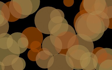 Multicolored translucent circles on a dark background. Yellow tones. 3D illustration