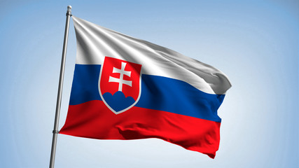 Waving the flag of Slovakia on the flagpole. Slovak Republic - colors of the flag. Illustration