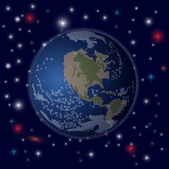 Space background. Planet Earth on a background of stars and nebulae.