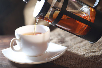 Brewed tea on a serving table