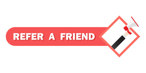 Refer a friend vector illustration concept, man shout on megaphone, can use for landing page, Digital business advertising. Social media marketing.