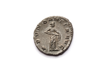 Ancient roman coin isolated on white