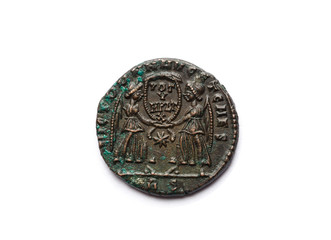 Ancient roman coin isolated on white