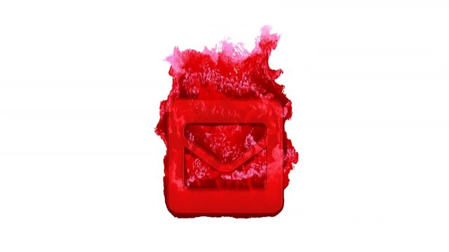 Symbol envelope square inflames with dark fire, then burns. In - Out loop. Alpha channel Premultiplied - Matted with color white