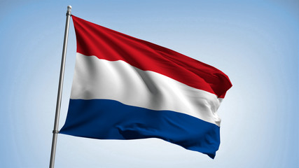 Fototapeta na wymiar Waving flag of the Netherlands on the flagpole. Kingdom of the Netherlands - the colors of the flag. Illustration