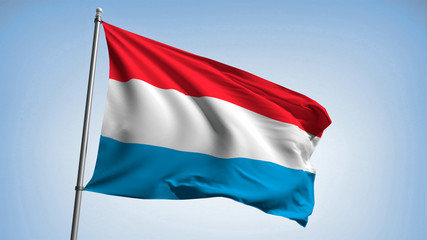 Fototapeta na wymiar Waving the flag of Luxembourg on the flagpole. The Grand Duchy of Luxembourg - the colors of the flag. Illustration