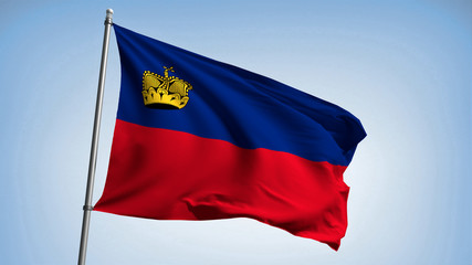 Fototapeta na wymiar Waving Liechtenstein flag on the flagpole. The Principality of Liechtenstein - the colors of the flag. Illustration