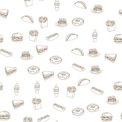 Seamless pattern with fast food. Vector