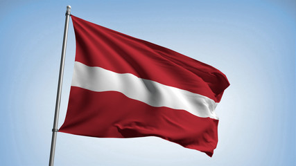 Waving the flag of Latvia on the flagpole. Republic of Latvia - colors of the flag. Illustration