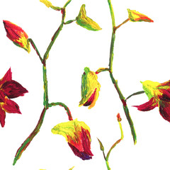 tropical seamless exotic floral fashion pattern - acrylic painted orchid flower