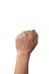 Old man fist. Aged man fist up isolated on white background. Part of set.