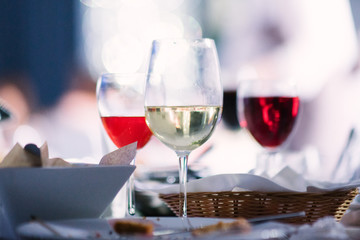 Wine of different varieties in glasses on the table
