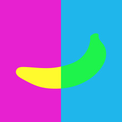 Banana on a pink and blue background. On a blue background is a green banana, and on a pink background is a yellow banana. Vector illustration.