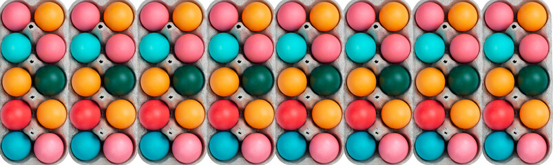 A set of painted eggs in the egg tray. Happy Easter. Easter set. isolated in white