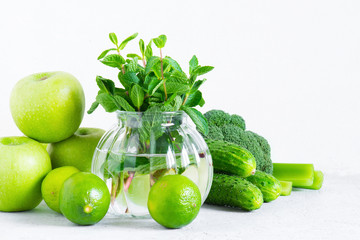 Fresh green vegetables and fruits for healthy eating