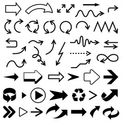Simple black arrows flat icons vector set