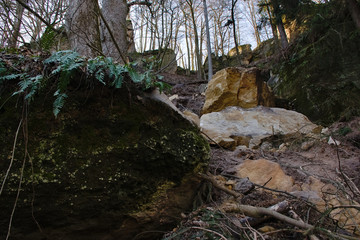 Fototapeta premium Fallen rock in Peklo valley in czech turist region Machuv kraj