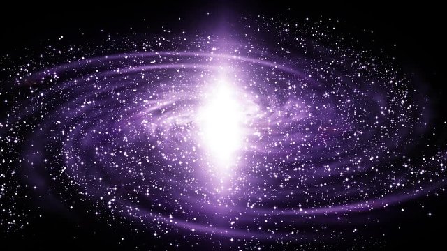 Animation of rotating spiral galaxy in deep space with stars and nebula.