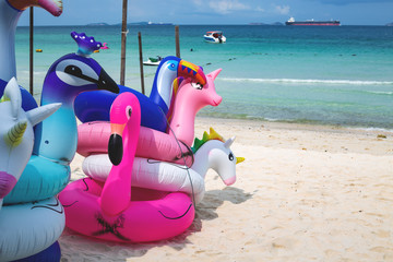 inflatable circles on the beach