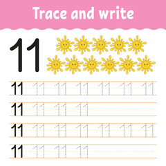 Trace and write. Handwriting practice. Learning numbers for kids. Education developing worksheet. Activity page. Game for toddlers and preschoolers. Isolated vector illustration in cute cartoon style.