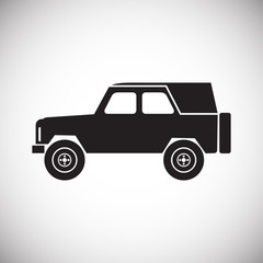 Military vehicle icon on background for graphic and web design. Simple vector sign. Internet concept symbol for website button or mobile app.