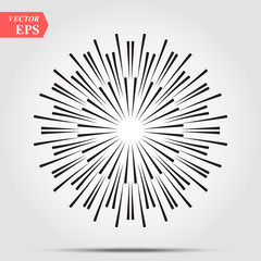 Obraz premium Burst of sun rays in hipster line style. Vector graphic lines of sun beams.Sun stylized geometrical pencil sketch ornament drawing for tattoo, decoration design element eps 10