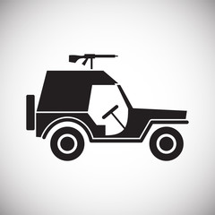 Military vehicle icon on background for graphic and web design. Simple vector sign. Internet concept symbol for website button or mobile app.