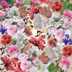 Floral pattern on blue ice grunge background