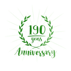 190 years anniversary celebration logo. Anniversary watercolor design template. Vector and illustration.
