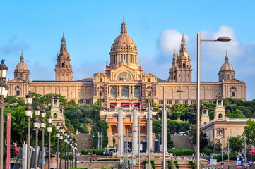 Naklejka premium National Palace (Palau Nacional) on Montjuic hill, Barcelona, Spain