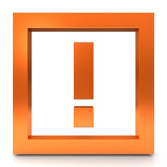 exclamation point mark 3d orange sign symbol icon box logo isolated on white background