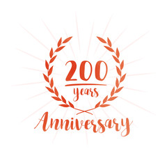 Obraz na płótnie Canvas 200 years anniversary celebration logo. Anniversary watercolor design template. Vector and illustration.
