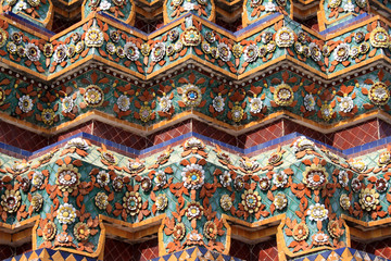 07 February 2019, Bangkok Thailand. Patterns on the walls of buildings in the temple complex Wat Pho.