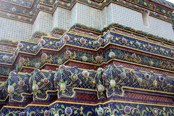 Bangkok Thailand. Patterns on the walls of buildings in the temple complex Wat Pho.