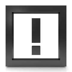 exclamation mark icon exclamation point symbol warning sign advice tip logo button black 3d render graphic isolated on white background in high resolution