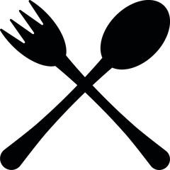 Black fork and spoon crossed between each other. Best vector icon. Hight quality. 10 EPS.
