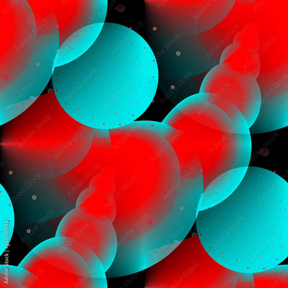 Fototapete seamless abstract pattern circles red-turquoise, color of live coral, background. computer generated