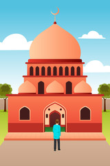 Muslim Man Going to Mosque for Prayer