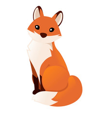 Cute red fox sitting. Cartoon animal character design. Forest animal. Flat vector illustration isolated on white background