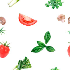 Watercolor hand drawn vegetables isolated seamless pattern.