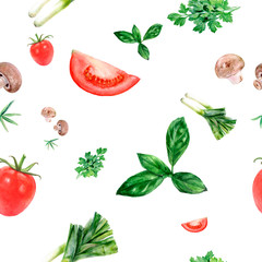 Watercolor hand drawn vegetables isolated seamless pattern.